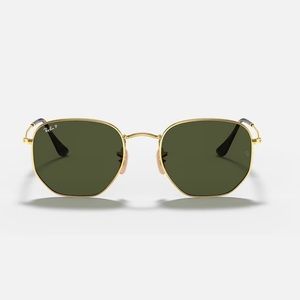 Ray-Ban Hexagonal Flat Sunglasses - Polarized - Dark Green lenses/gold frame